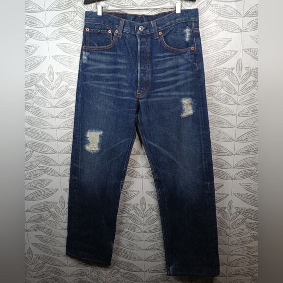 Green Star x Levi's Boyfriend Trousers Distressed Blue Denim 501xx High Waist - Picture 5 of 9